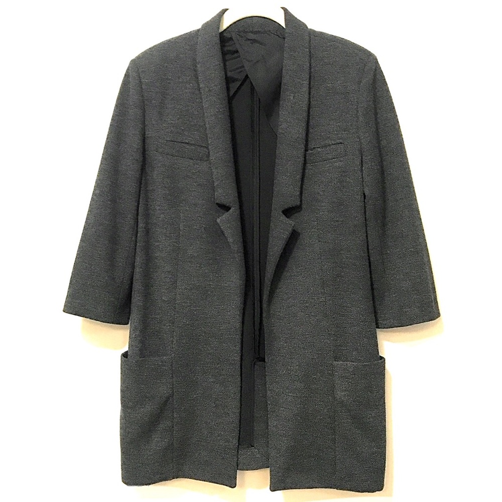Grey Slim Fit Knit Blazer 3/4 Sleeve - Size S